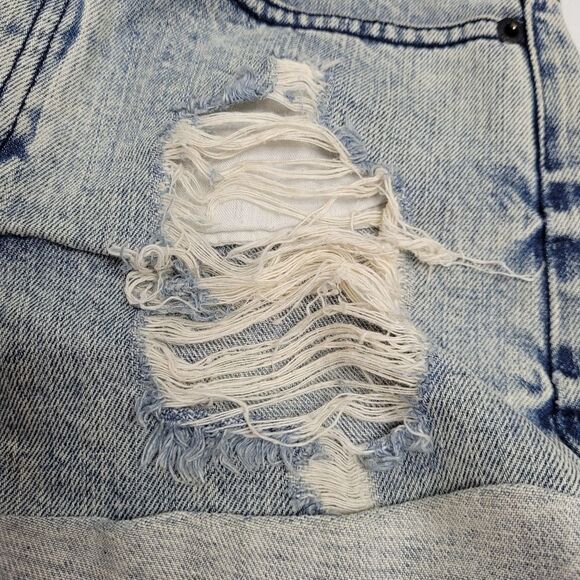 BRANDY MELVILLE denim shorts roll hem distressed high waist acid wash 38/S - Picture 6 of 11